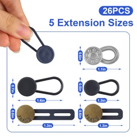 Phinus 26 Pcs Colors Buttons for Jeans, 3 Styles Button Extenders for Jeans, No Sew Button Extenders for Pants, Metal Silicone Pants Button Extender for Women Men