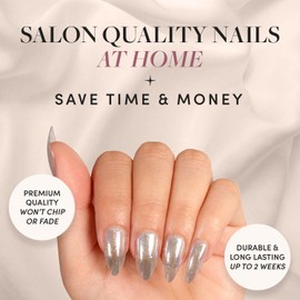 Glamnetic Press On Nails - Stardust | Medium Pointed Almond, Holographic Fake Nails, Reusable | 15 Sizes - 30 Nail Kit with Glue