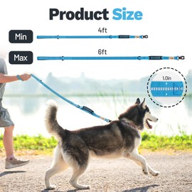 YALAVA - Correa de perro resistente con asa de tráfico, correa táctica para perro de 4 a 6 pies, correa de trabajo elástica que absorbe los golpes, para perros pequeños, medianos y grandes, azul