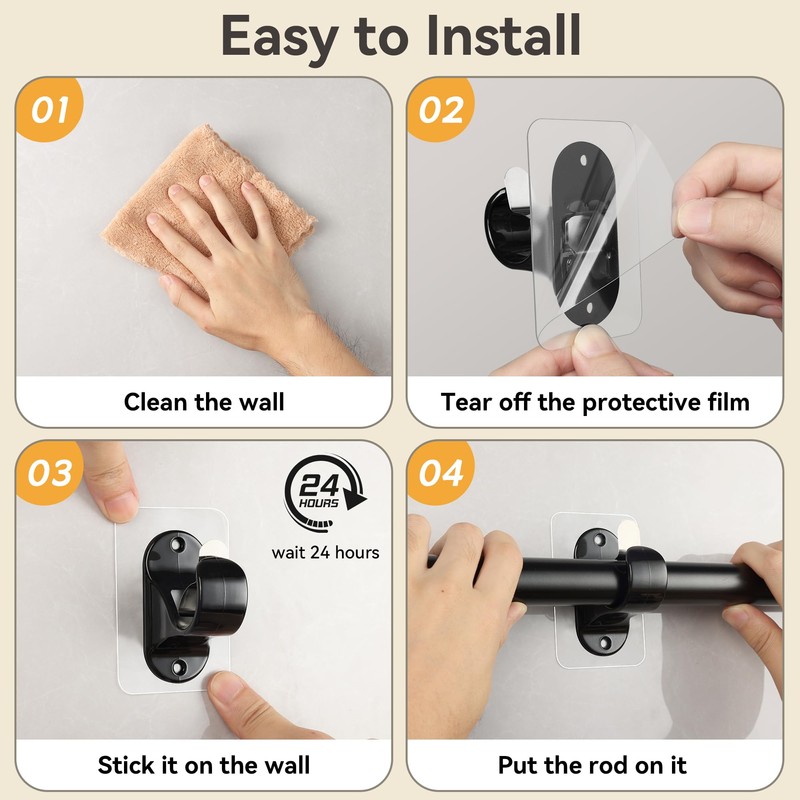 ANDGOO 6 Pack No Drill Curtain Rod Brackets, Renter Friendly