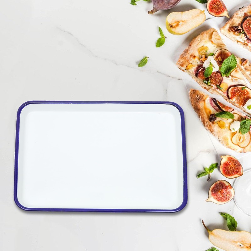 Kichvoe White Enamel Baking Cookie Sheet, Enamelware Roll Pan Ceramic