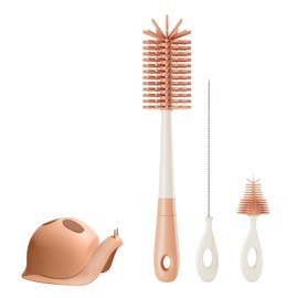 CLARITYKG Juego de Cepillo para Biberones de Silicona, Cepillo Biberones de Limpieza de Desmontable 4 en 1, Cepillo para Bebe de Pezones, Limpieza de Todo Tipo de Botellas Chupete Tapones (Rosa)