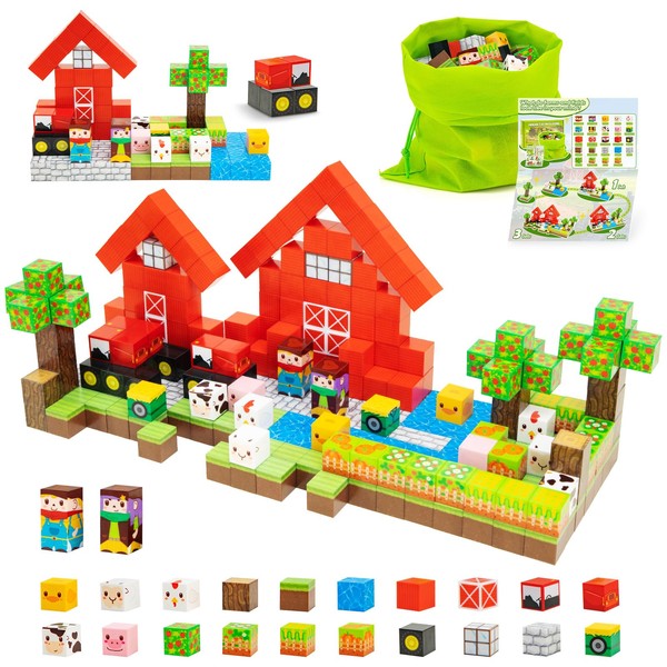 Growithu Magnetic Building Blocks Toys for Boys: 110PCS Magnet Farm
