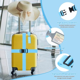 4 Pcs Luggage Straps, 2 Pcs Luggage Tags, Adjustable Suitcase Straps, Non-Slip Suitcase Fixing Strap with Buckles, with Address Labels for Quick Identification of Baggage and Travel Bags