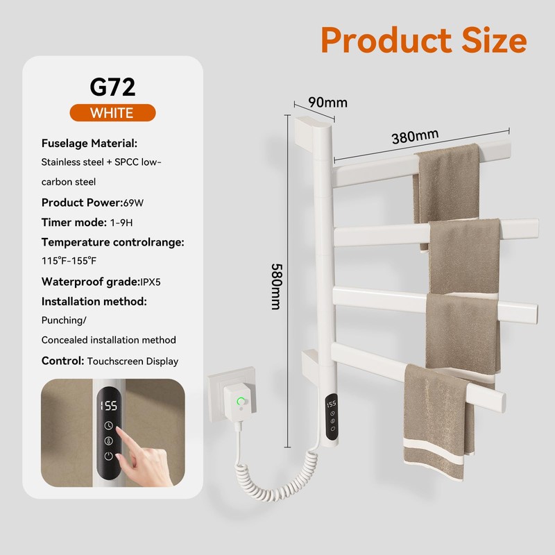 SEHAUSEU Tower Warmer Rack, 4 Bars Wall Mounted Electric Heated