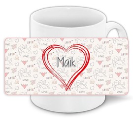 Liebestasse mit Namen Maik und schönem Love-Motiv mit Herzen - Keramiktasse Freundschafts-Tasse