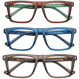 AQWANO 3 Pack Reading Glasses Men 2.5 Computer Blue Light Blocking, Large Square Readers Wide Cheaters for Big Head/Face with Spring Hinge Reduce Eyestain, 2.5