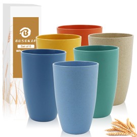 BUSOKIP Wheat Straw Cups 20 OZ Large Capacity Set of 6, Unbreakable Drinking Cups Reusable, Alternative to Plastic Cups Reusable, Dishwasher Safe Water Tumblers (Multicolor)