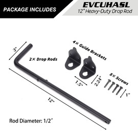 12" Cane Bolt Heavy-Duty Drop Rod for Gate, Gate Ground Latch for Wooden Fences Metal Gates Doors, Metal Gates Doors Stopper for Gate Ground, Wrought Iron Gate Latches, Black Finish(2 Pack)