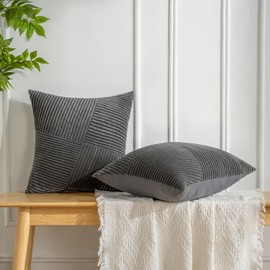 DecorMommt Cushion Covers, 50 x 50 cm, Grey Decorative Cushion Cover, Corduroy, Soft Cushion Cover, Striped Cushion Cover, Washable Cushion Cover, Set of 2 Cushion Covers for Living Room, Bedroom,