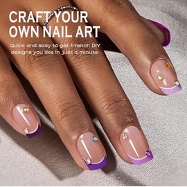 OPkssnails Uñas francesas prensadas, 150 unidades, moradas, extracortas, cuadradas, de gel suave pre-permanente, uñas postizas acrílicas para manicura