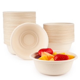 HAAGO 300 Environmentally Friendly Sugar Cane Bowls Biodegradable & Compostable - Like Cardboard Bowls, Disposable Bowls for Hot and Cold Food - 500 ml
