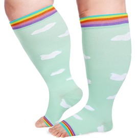 LOUSGUTA Open Toe Plus Size Compression Socks for Women & Men 15-20 mmhg Toeless Wide Calf Compression Support Knee Socks