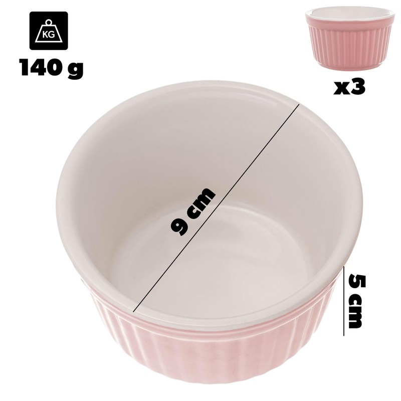 KADAX Soufflé Moulds Set, 3 Pieces, Diameter 9 cm, Crème