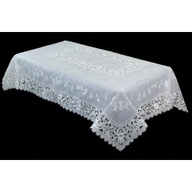 Grant Linen  White Silver 54x72'' Polyester Embroidery Tablecloth Napkins Wedding Bridal