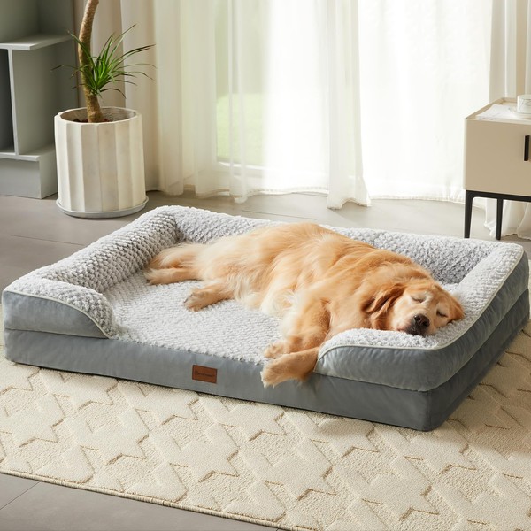LNSSFFER Orthopedic Dog Beds for Large Dogs,Sofa Dog Bed for Extra Large Dogs. Egg Foam Extra Large Dog Bed with Removable Washable Pillow Cover,Waterproof Dog Couch Bed with Anti-slip Bottom,Pet Bed.