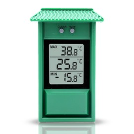 FISHTEC ® Outdoor Digital Thermometer Garden Wall Mounting House - Thermometer Maximum/Minimum Values - Easy to Fix - Instant Reading - IPX2 - For Garden, Greenhouse - 13 x 8 cm - Green