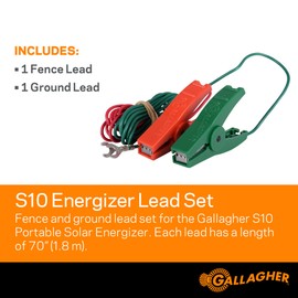 Gallagher Fence Charger Leadset | Energizer Output Lead Set | Electric Fence Energizer Accessory with Red & Green Alligator Clips | Connect to Energizers, Power Supplies & Earthing Systems | 70"