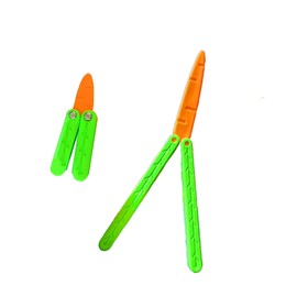 RMISODO 2 Pcs Carrot Butterfly Fidget Knife Toy, Colorful and Novel Shape, Made with 3D Printing Technology, Sturdy and Durable, Perfect Stress Relief Toy, Green 1 Big 1 Small.