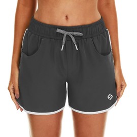 HODOSPORTS Women's 4" Swim Shorts Quick Dry Board Shorts Swimsuit Bottom with Pockets Gray L