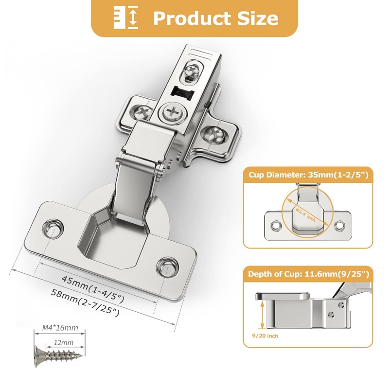 Furniware 2 pcs Soft Close Cabinet Hinge,110 Degree Inset Kitchen