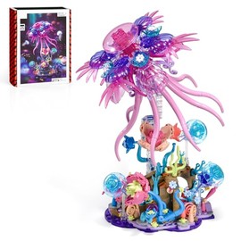 Jellyfish Building Sets for Adults,Ocean Animal Model Kits Collection Toy for Home or Office Decor with Botanical Flower Base,Creative STEM Building Gift for Teens Boys and Girls 8-14(526PCS)