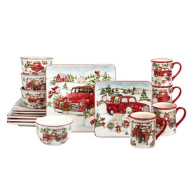 Certified International Red Truck Snowman 16 pc Dinnerware Set, Service for 4, Multicolor