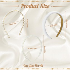 DIELOVEHUA Pack of 3 Girls' Headbands, Pearl Headband, Girls Wide Headband, Non-Slip Headbands, Headband Set for Women, for Birthday, Wedding, Party, Valentine's Day, White