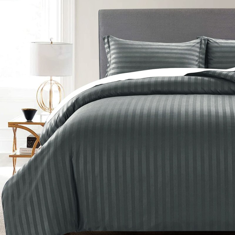 MOONLIGHT20015 Single Duvet Cover Set Reversible Stripes Satin Bedding Set