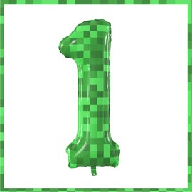 40 Inch Giant Green Pixel Miner Theme Number Foil Balloons Large MIning Number 1 Balloons Party Balloons Birthday Party Decorations Supplies Number 0-9 Available for Kids' Birthday Anniversary Party