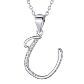 Morella Damen Halskette Silber mit Buchstabe U Anhänger 925 Silber rhodiniert mit Zirkoniasteinen weiß 45 cm