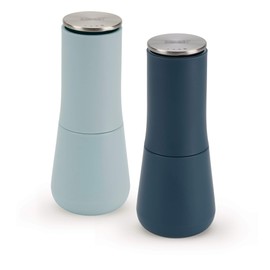Joseph Joseph Milltop Non-Spill Salt and Pepper Mill 2-piece Set, Refillable with Ceramic Grinder, Adjustable Grinding Size, Blue