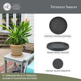 The HC Companies Terrazzo Flower Pot Saucers - Heavy-Duty Plastic Plant Saucer for Outdoors & Indoors - Plant Pot Trays for Water Drainage - Durable Round Plant Tray (18.5” Black Granite, Pack of 1)