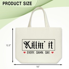 Floral Canvas Tote Bag Handbag For Women - Killin It Inspirational Gifts Book Bag Aesthetic Tote Bag Funny Shoulder Bag Beach Bags for Work Shopping, Grocery Travel Bag Bookish Gifts for Friends -35