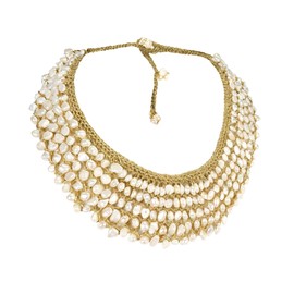 Cultured Freshwater Pearls Collar Bib Silk Net Necklace