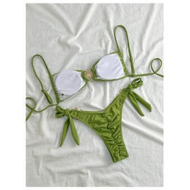 Milumia Women's 2 Piece Bikini Set Starfish Decor Spaghetti Strap Tie Side Swimwear Green Large