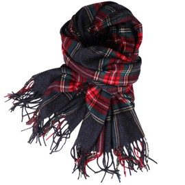 TZ Promise Women Tartan Plaid Scarf Warm Soft Cashmere Feel Giant Winter Shawl Wrap (Dark Grey)