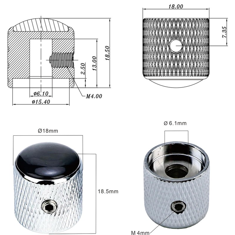OVSAL 3PCS Electric Bass Guitar Knobs Synthetic Cat's - Eye