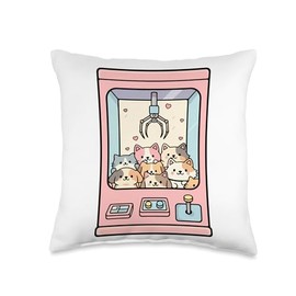 Kawaii Cat Toy Crane Claw Machine Throw Pillow