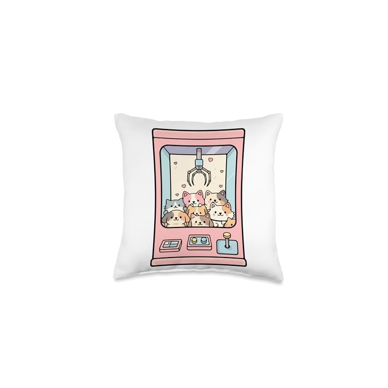 Kawaii Cat Toy Crane Claw Machine Throw Pillow