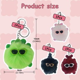 GUOYOU Plush Key Fob, Car Key Ring with Metal Keyring with Cute Soft Plush, Key Ring Plush, Backpack Decorations, Pink, black, green, red