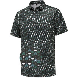 Mens Golf Polo Shirts Short Sleeve Dry Fit Performance Moisture Wicking Casual Funny Golf Polo Shirts for Men Green White