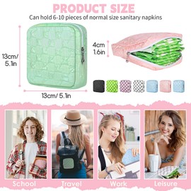 Desing Wish Sanitary Napkin Storage Bag Polyester Fabric Period Bag for Teen Girls Sanitary Pad Pouch for Sanitary Napkins/Tampons/Panty Liners Privacy Protector Pad Bag (Bubble-Check, Neon Green)