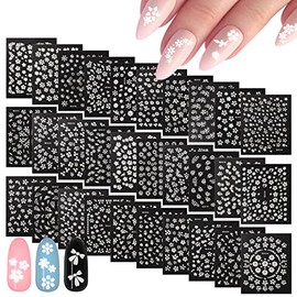 MWOOT 30 Blatt WeiÃe Blumen Nagelsticker,3D Selbstklebende Nagelaufkleber Abziehbilder,Nail Art Tattoo Aufkleber fÃ¼r DIY Nagelkunst Abziehbilder