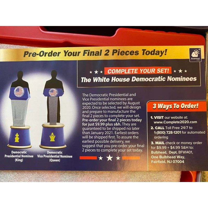 BulbHead 2020 Battle for The White House Chess Set Board