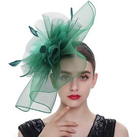 RZTA Women's Fascinators Hat for Women Tea Party Headband Kentucky Wedding Cocktail Flower Mesh Feathers Hair Clip (C5 Green)