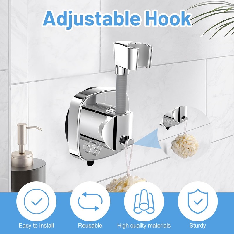 Shower Head Holder, No Drilling, Suction Cup, 120° Adjustable Shower