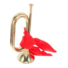 FRCOLOR Metal Bugle Trumpet for Beginners Stylish Horn Instrument with Comfortable Grip for Bands Unique Design with Scarf for Elegant Performances