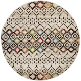 SAFAVIEH Amsterdam Collection Area Rug - 6'7" Round, Ivory & Multi, Moroccan Boho Design, Non-Shedding & Easy Care, Ideal for High Traffic Areas in Living Room, Bedroom (AMS108K)