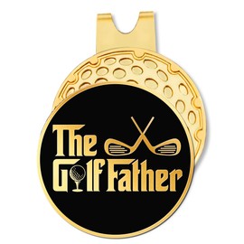 Hafhue The Golf Father Black Gold Golf Ball Marker with Magnetic Hat Clip, Funny Golf Accessories and Golf Gifts for Men Dad Grandpa, Birthday for Golf Fan Golfer Golf Lover